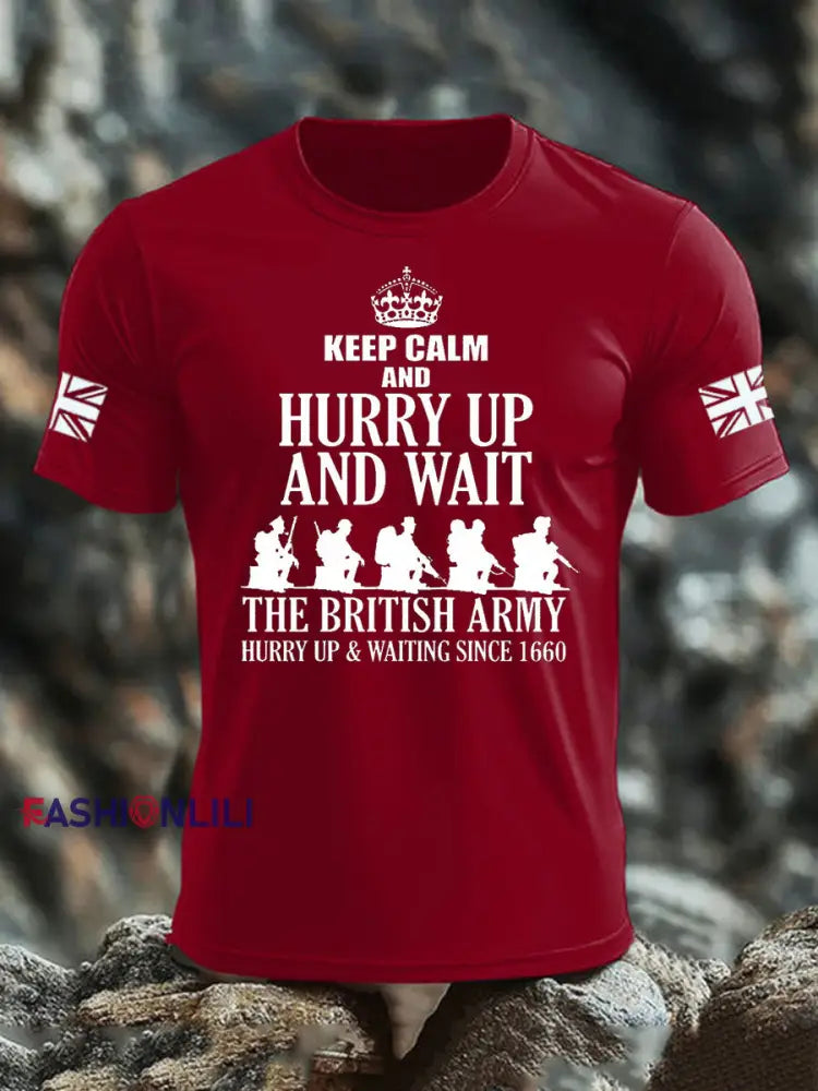 Men’s British Veteran imitation cotton short sleeved T shirt Deep Red / S