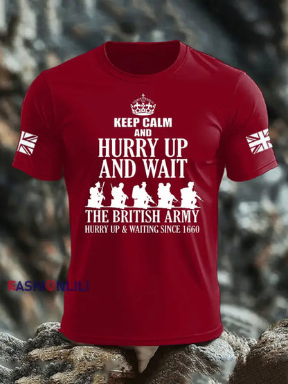 Men’s British Veteran imitation cotton short sleeved T shirt Deep Red / S