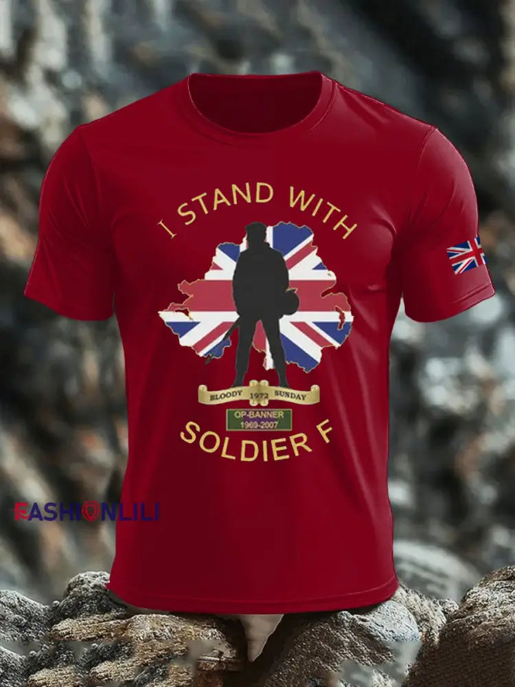 Men’s British Veteran imitation cotton short-sleeved T-shirt Deep Red / S
