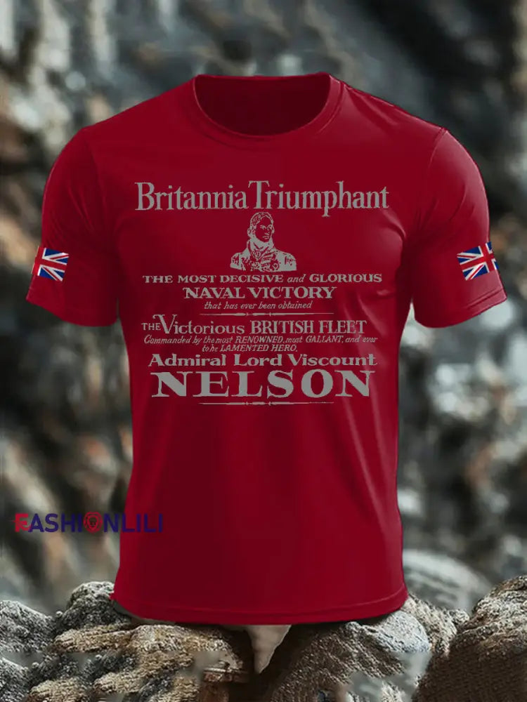 Men’s British Veteran imitation cotton short sleeved T shirt Deep Red / S