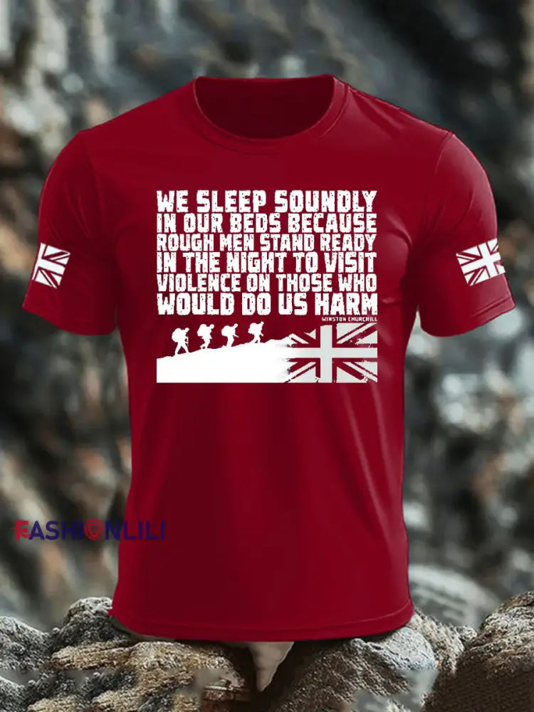 Men’s British Veteran imitation cotton short sleeved T shirt Deep Red / S