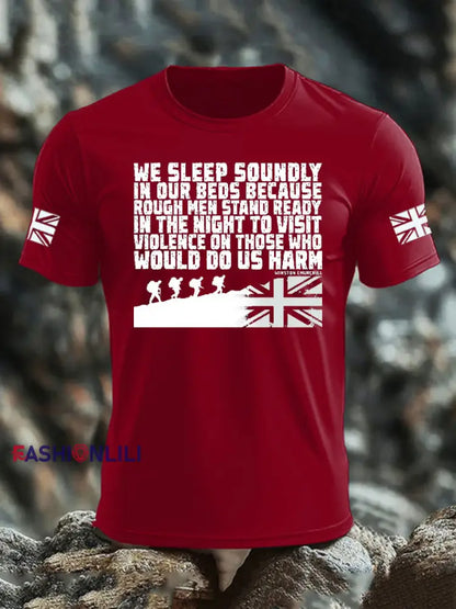 Men’s British Veteran imitation cotton short sleeved T shirt Deep Red / S