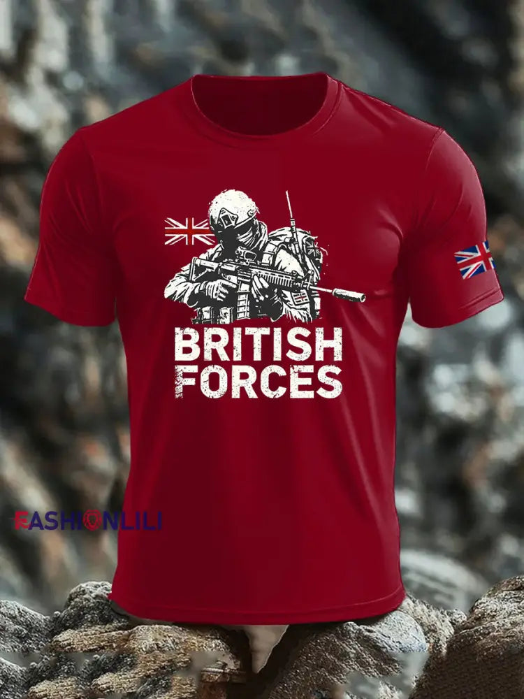 Men’s British Veteran imitation cotton short-sleeved T-shirt Deep Red / S