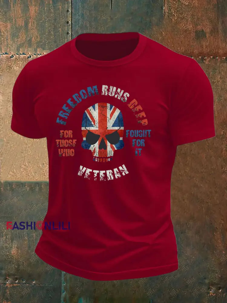 Men’s British Veteran imitation cotton short-sleeved T-shirt Deep Red / S