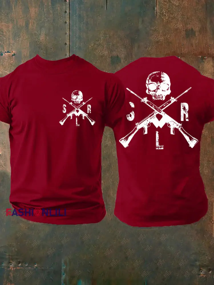 Men’s British Veteran imitation cotton short sleeved T shirt Deep Red / S