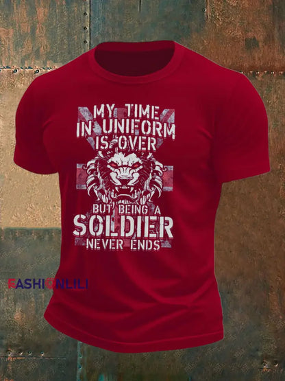 Men’s british veteran imitation cotton short sleeved T shirt Deep Red / S