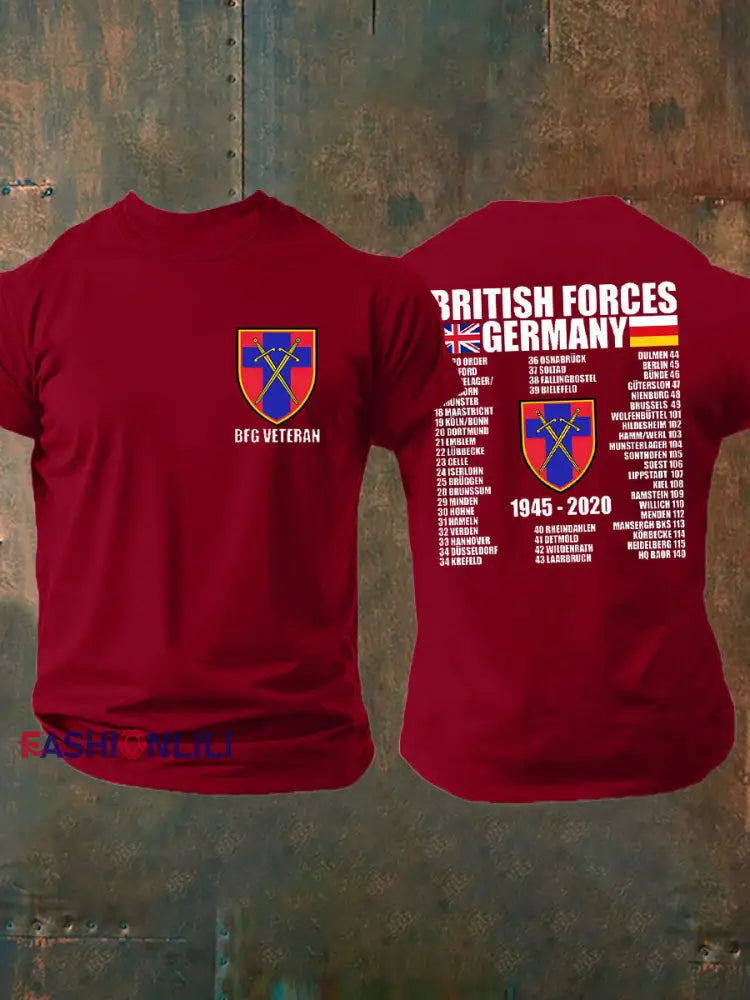 Men’s British Veteran imitation cotton short sleeved T shirt Deep Red / S