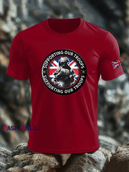 Men’s British Veteran imitation cotton short-sleeved T-shirt Deep Red / S