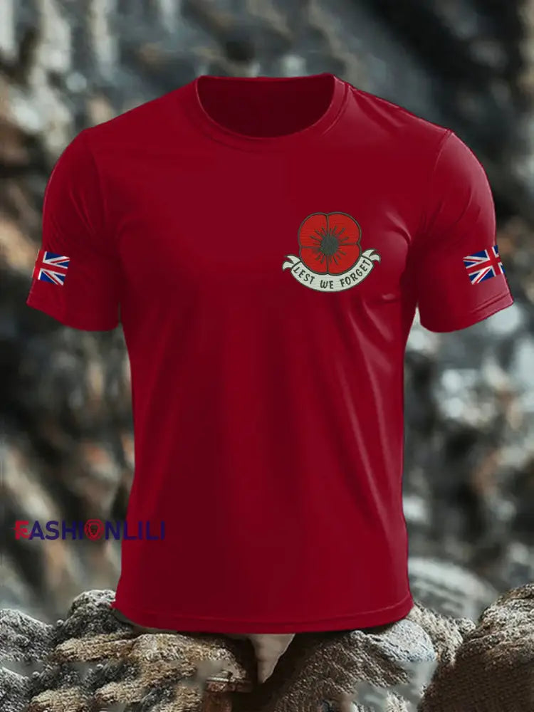 Men’s British Veteran imitation cotton short sleeved T shirt Deep Red / S