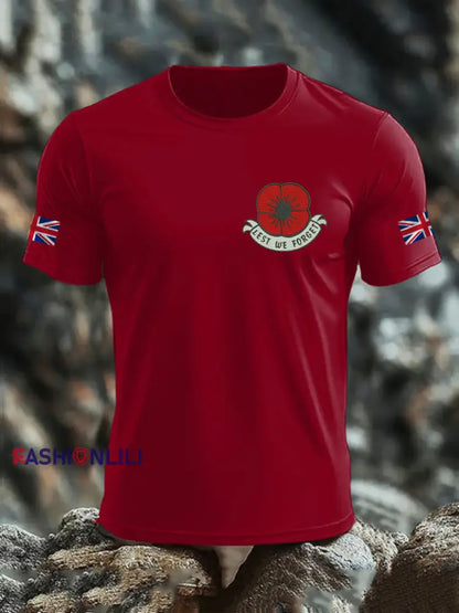 Men’s British Veteran imitation cotton short sleeved T shirt Deep Red / S
