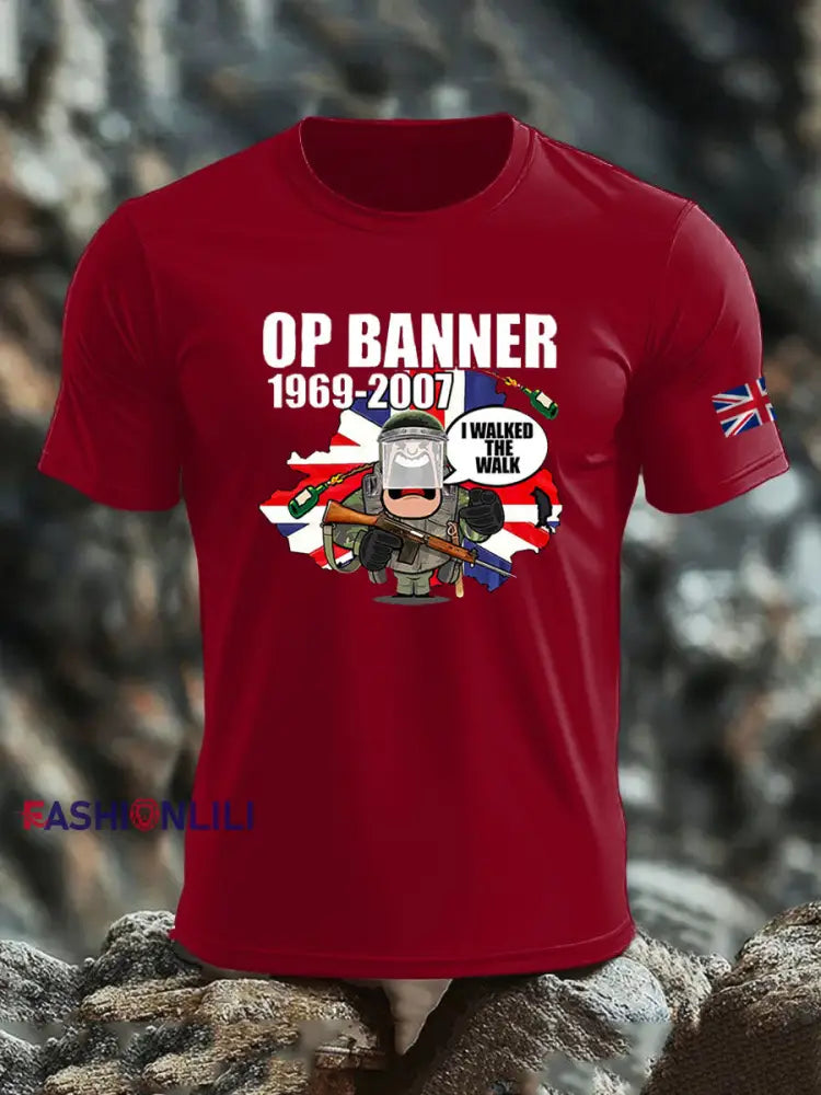Men’s British Veteran imitation cotton short-sleeved T-shirt Deep Red / S