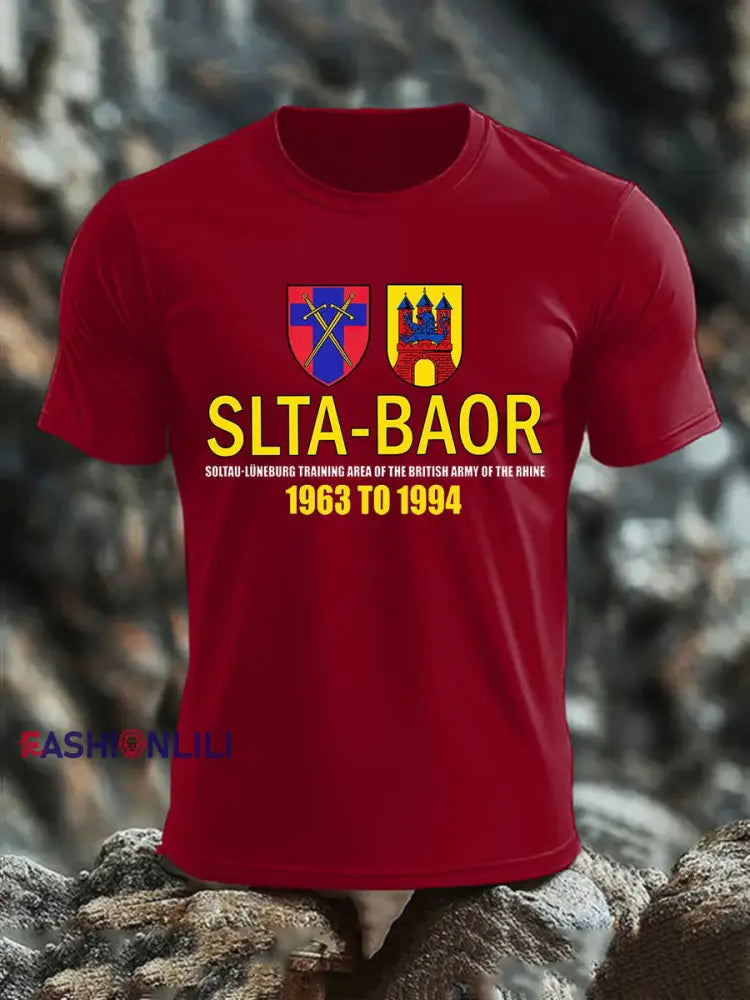 Men’s British Veteran imitation cotton short sleeved T shirt Deep Red / S
