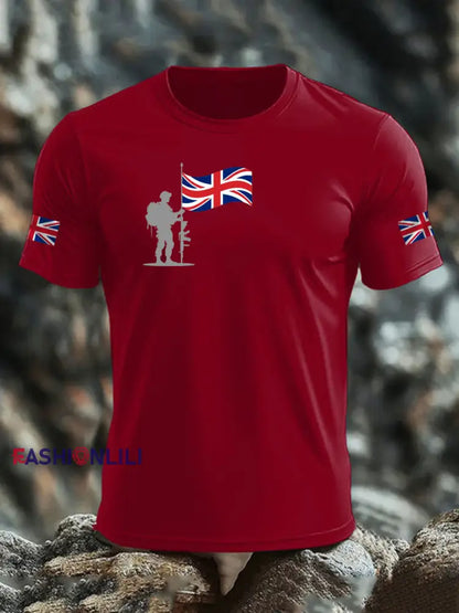 Men’s British Veteran imitation cotton short sleeved T shirt Deep Red / S