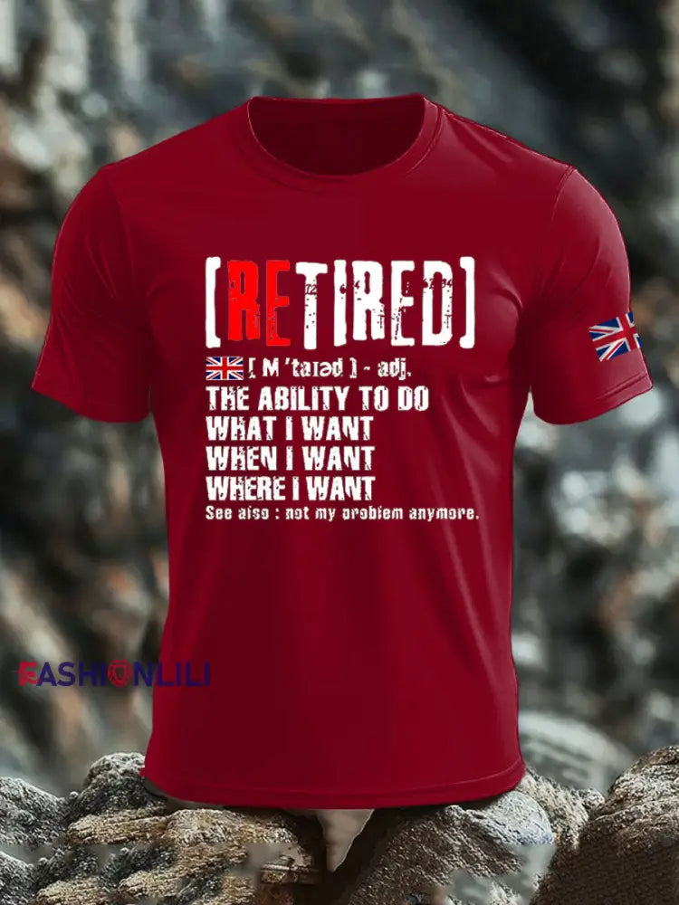 Men’s British Veteran imitation cotton short-sleeved T-shirt Deep Red / S
