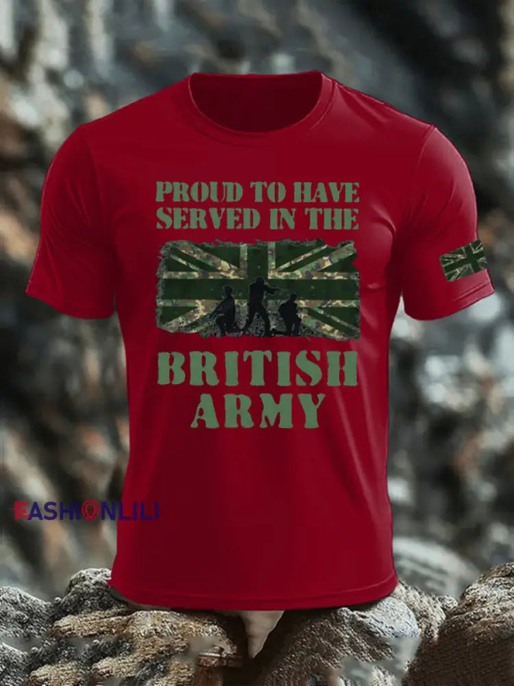 Men’s British Veteran imitation cotton short-sleeved T-shirt Deep Red / S