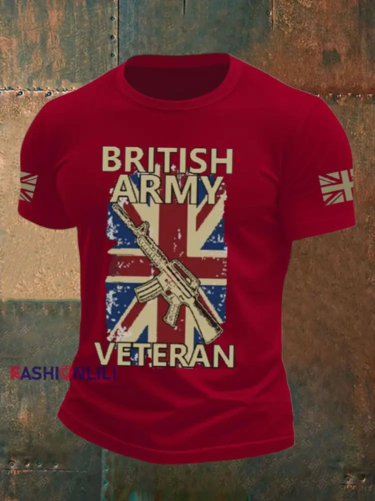 Men’s british veteran imitation cotton short sleeved T shirt Deep Red / S