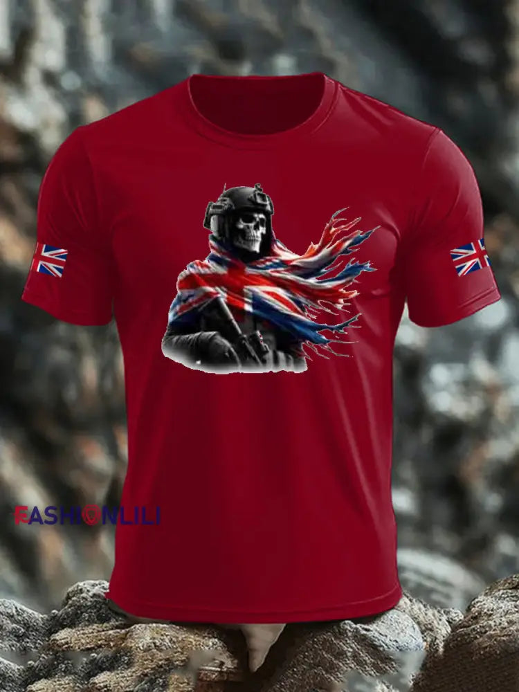 Men’s British Veteran imitation cotton short sleeved T shirt Deep Red / S
