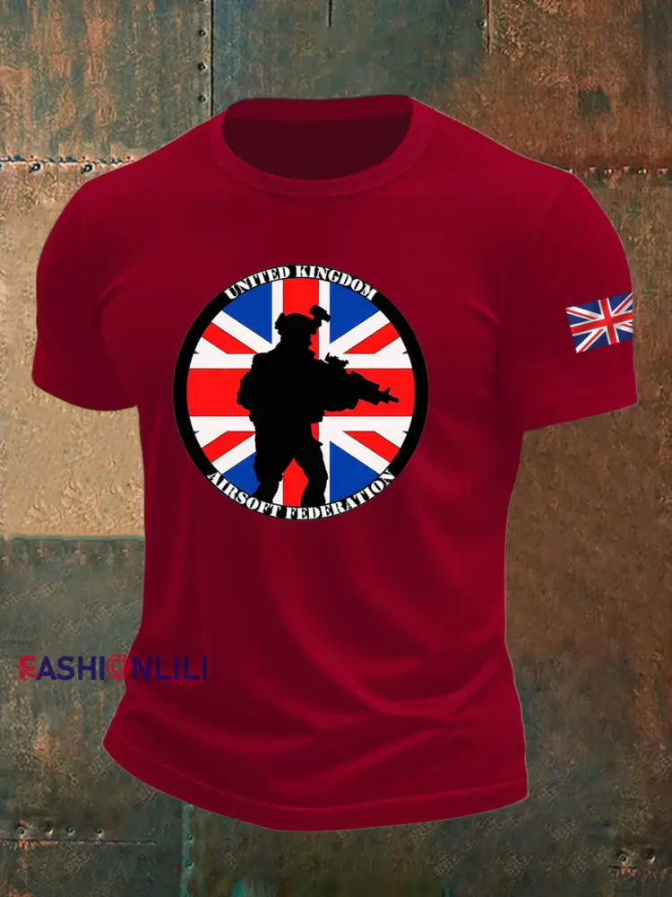 Men’s British Veteran imitation cotton short-sleeved T-shirt Deep Red / S