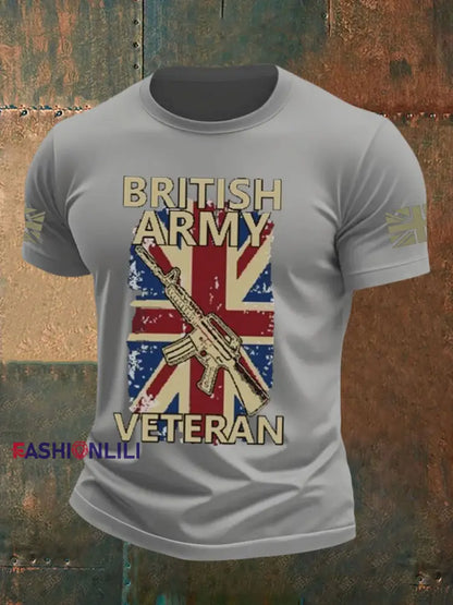 Men’s british veteran imitation cotton short sleeved T shirt Gray / S
