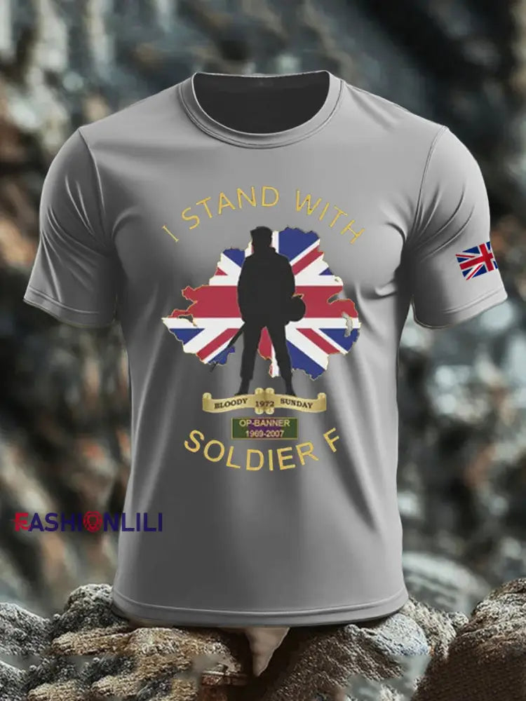 Men’s British Veteran imitation cotton short-sleeved T-shirt Light Gray / S