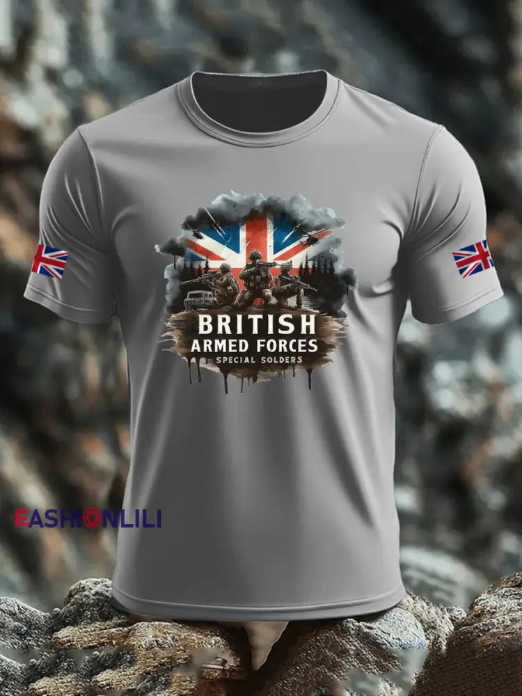 Men’s British Veteran imitation cotton short sleeved T shirt Light Gray / S
