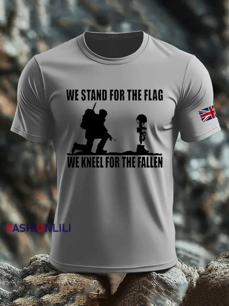 Men’s British Veteran imitation cotton short-sleeved T-shirt Light Gray / S
