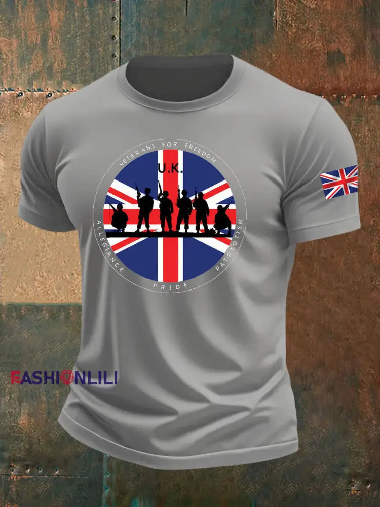 Men’s British Veteran imitation cotton short-sleeved T-shirt Light Gray / S