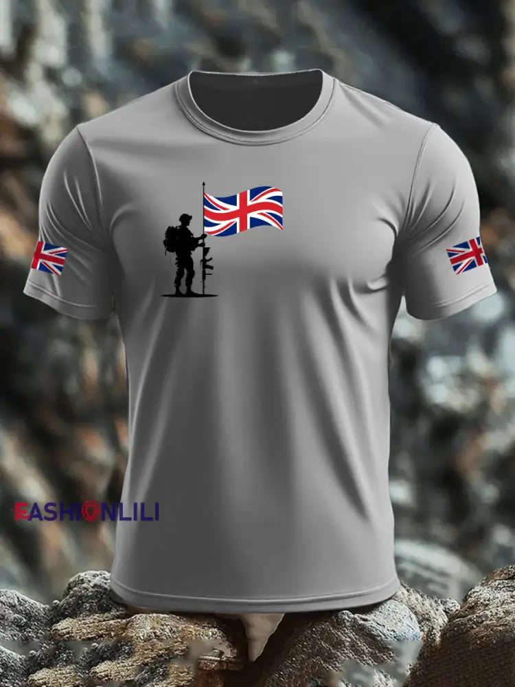 Men’s British Veteran imitation cotton short sleeved T shirt Light Gray / S