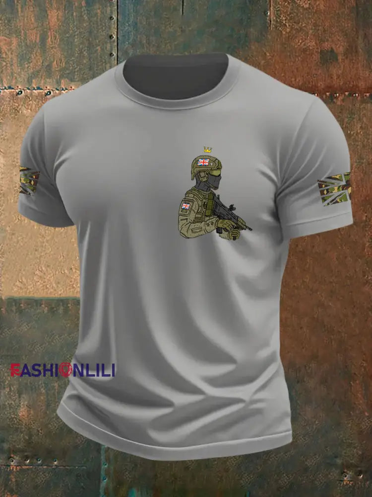 Men’s British Veteran imitation cotton short sleeved T shirt Light Gray / S