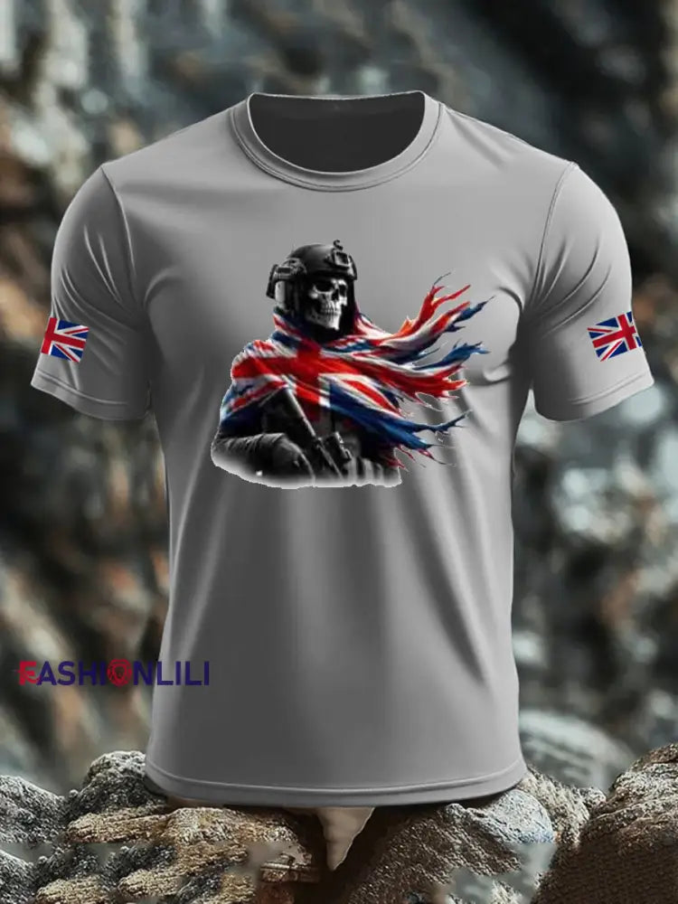 Men’s British Veteran imitation cotton short sleeved T shirt Light Gray / S