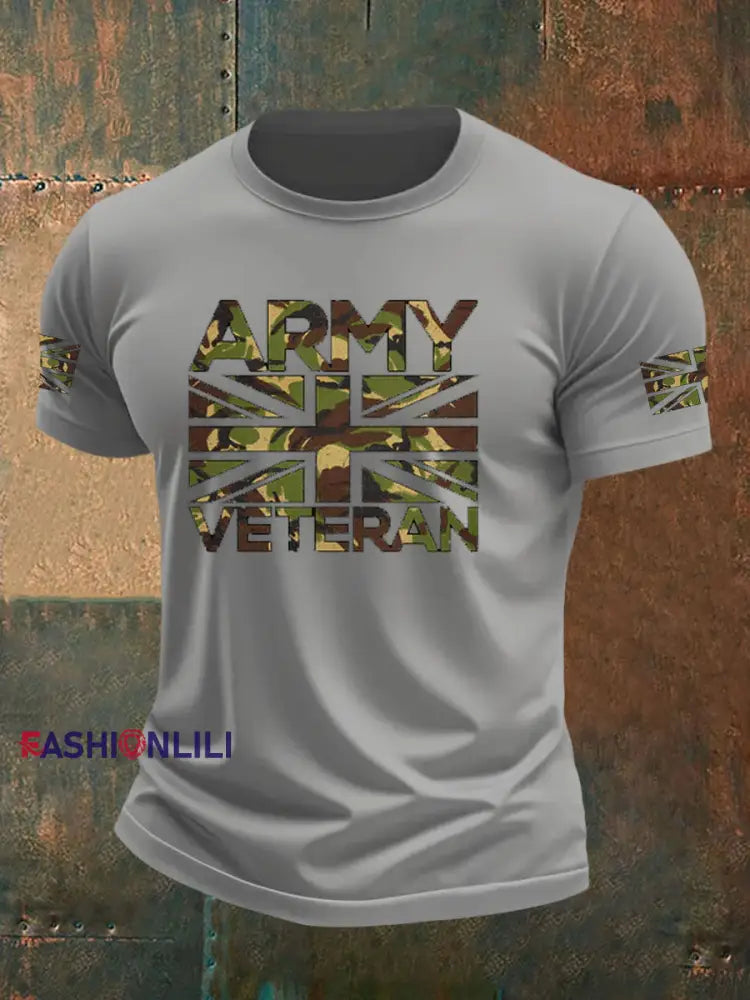 Men’s British Veteran imitation cotton short sleeved T shirt Light Gray / S