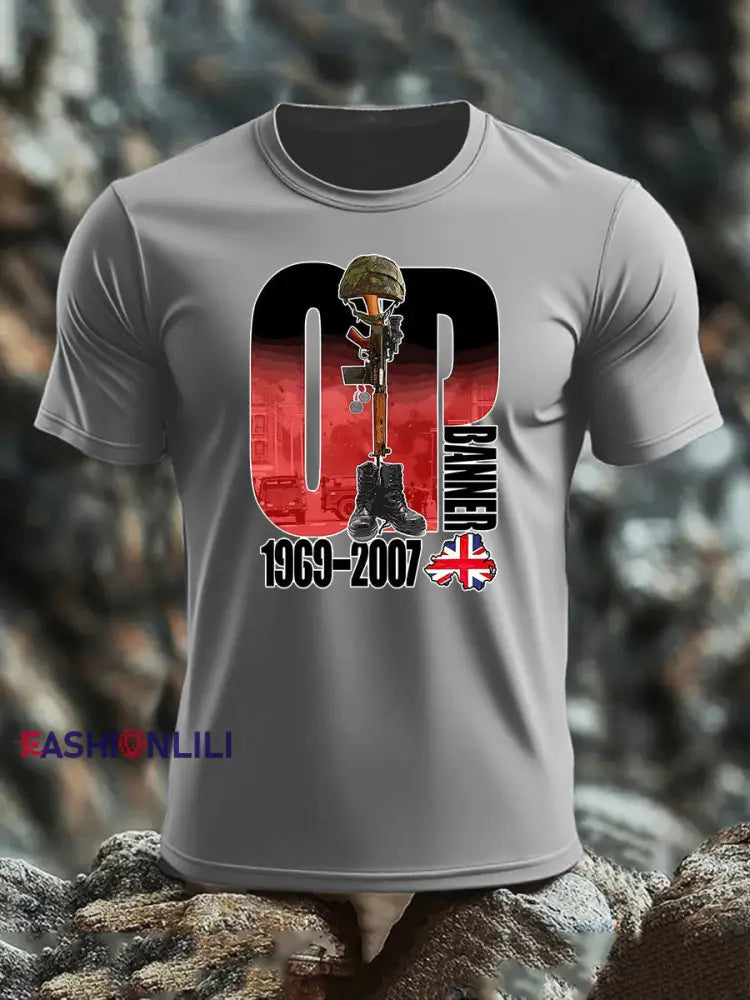 Men’s British Veteran imitation cotton short-sleeved T-shirt Light Gray / S