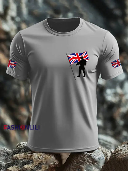 Men’s British Veteran imitation cotton short sleeved T shirt Light Gray / S