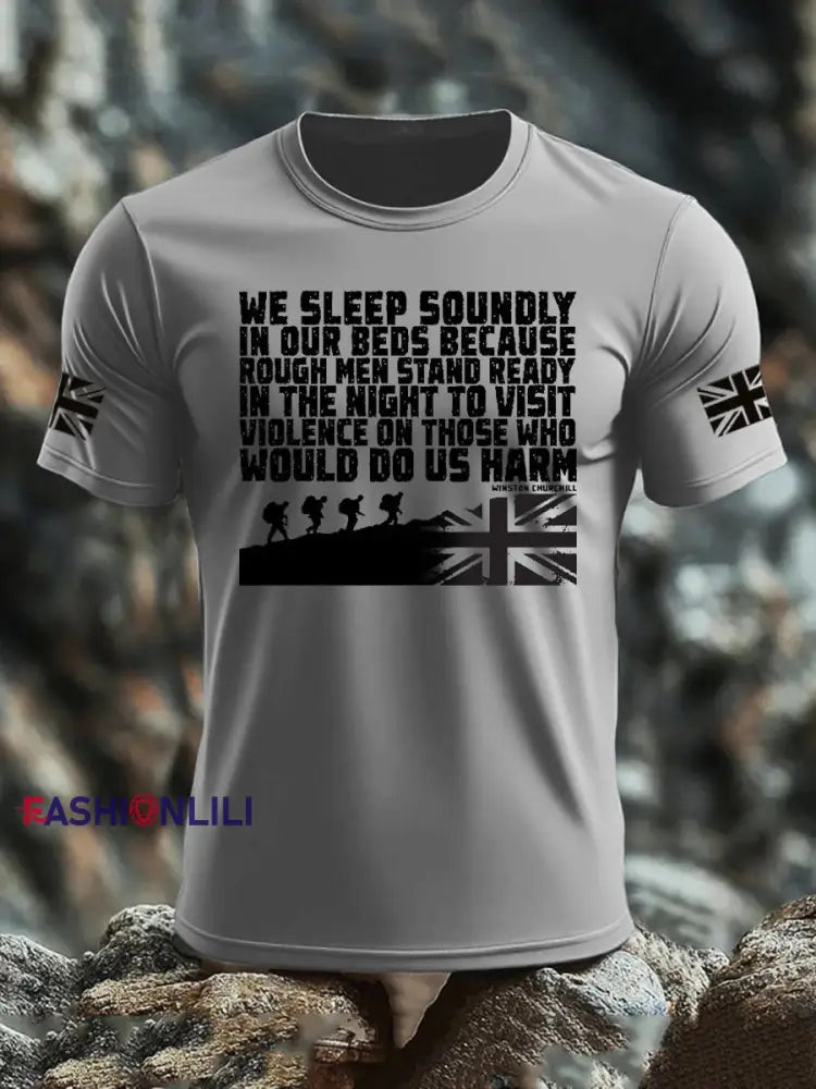 Men’s British Veteran imitation cotton short sleeved T shirt Light Gray / S