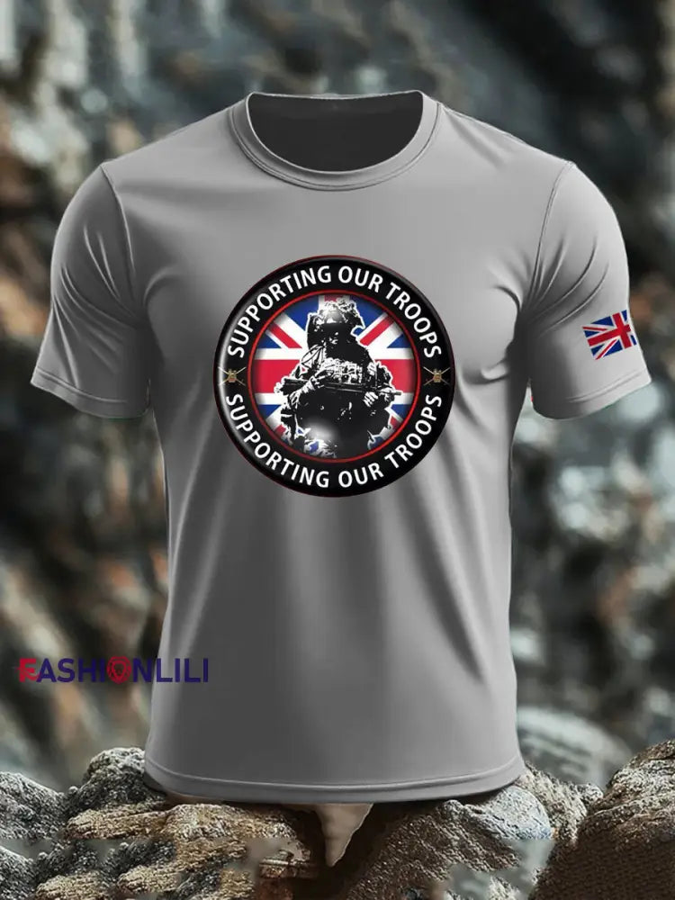 Men’s British Veteran imitation cotton short-sleeved T-shirt Light Gray / S