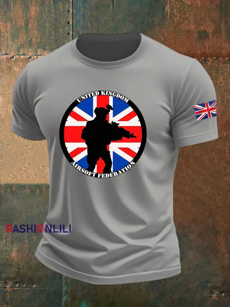 Men’s British Veteran imitation cotton short-sleeved T-shirt Light Gray / S