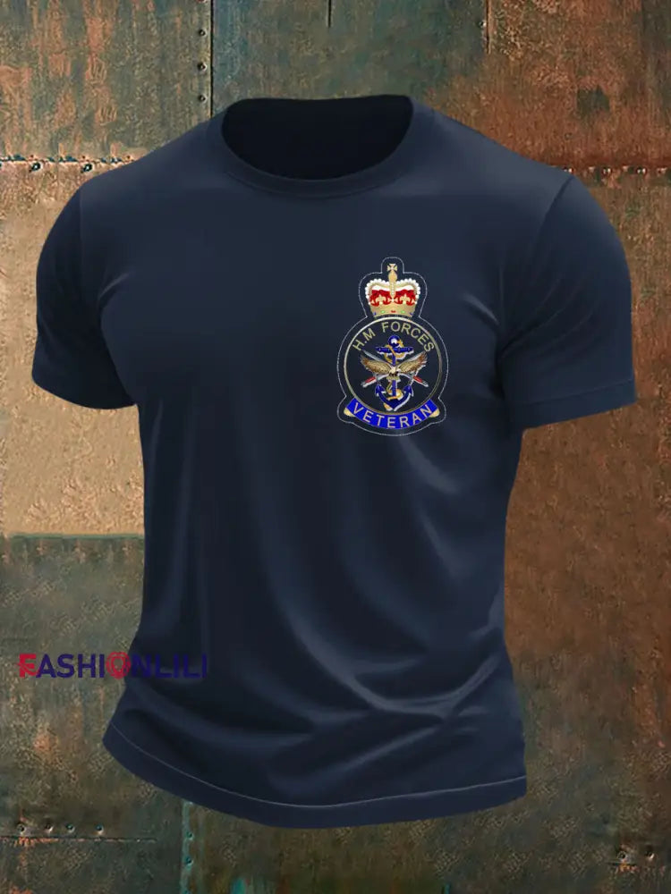 Men’s British Veteran imitation cotton short sleeved T shirt Navy Blue / S