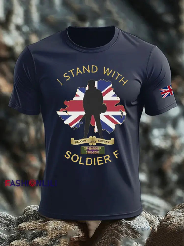 Men’s British Veteran imitation cotton short-sleeved T-shirt Navy Blue / S