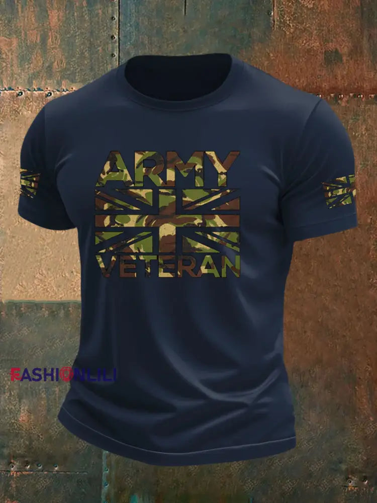 Men’s British Veteran imitation cotton short sleeved T shirt Navy Blue / S