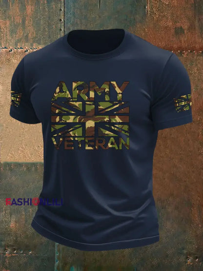 Men’s British Veteran imitation cotton short sleeved T shirt Navy Blue / S