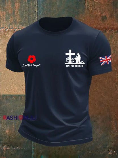 Men’s british veteran imitation cotton short-sleeved T-shirt Navy Blue / S
