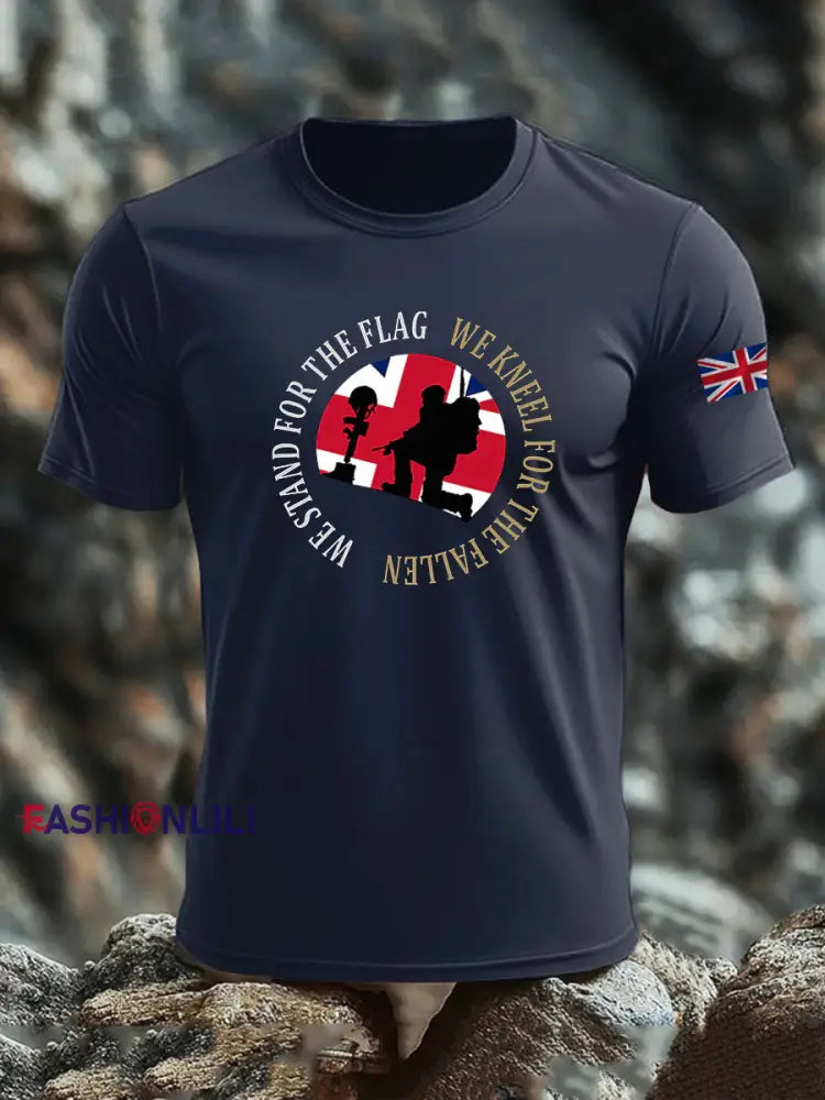 Men’s British Veteran imitation cotton short-sleeved T-shirt Navy Blue / S