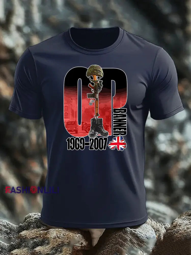 Men’s British Veteran imitation cotton short-sleeved T-shirt Navy Blue / S
