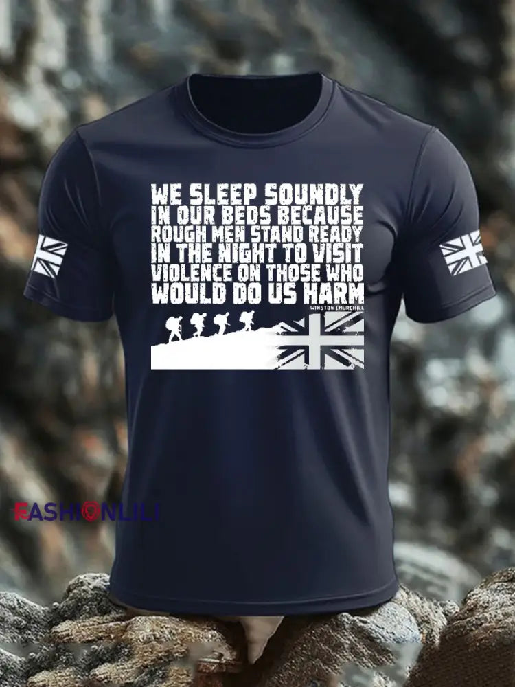 Men’s British Veteran imitation cotton short sleeved T shirt Navy Blue / S