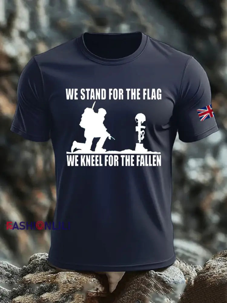 Men’s British Veteran imitation cotton short-sleeved T-shirt Navy Blue / S
