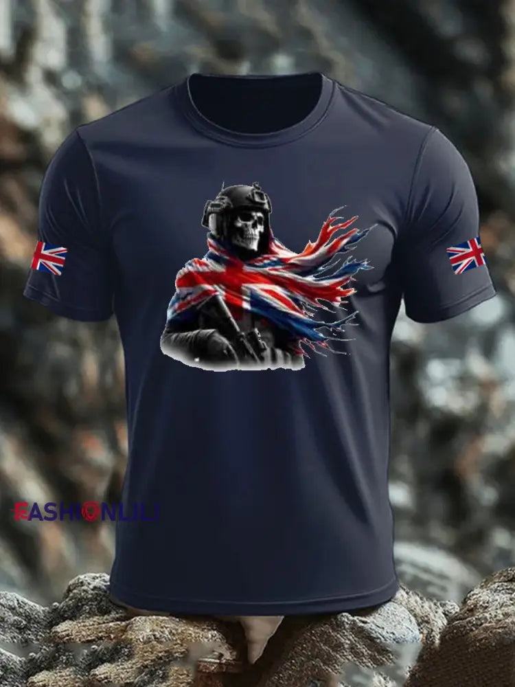 Men’s British Veteran imitation cotton short sleeved T shirt Navy Blue / S
