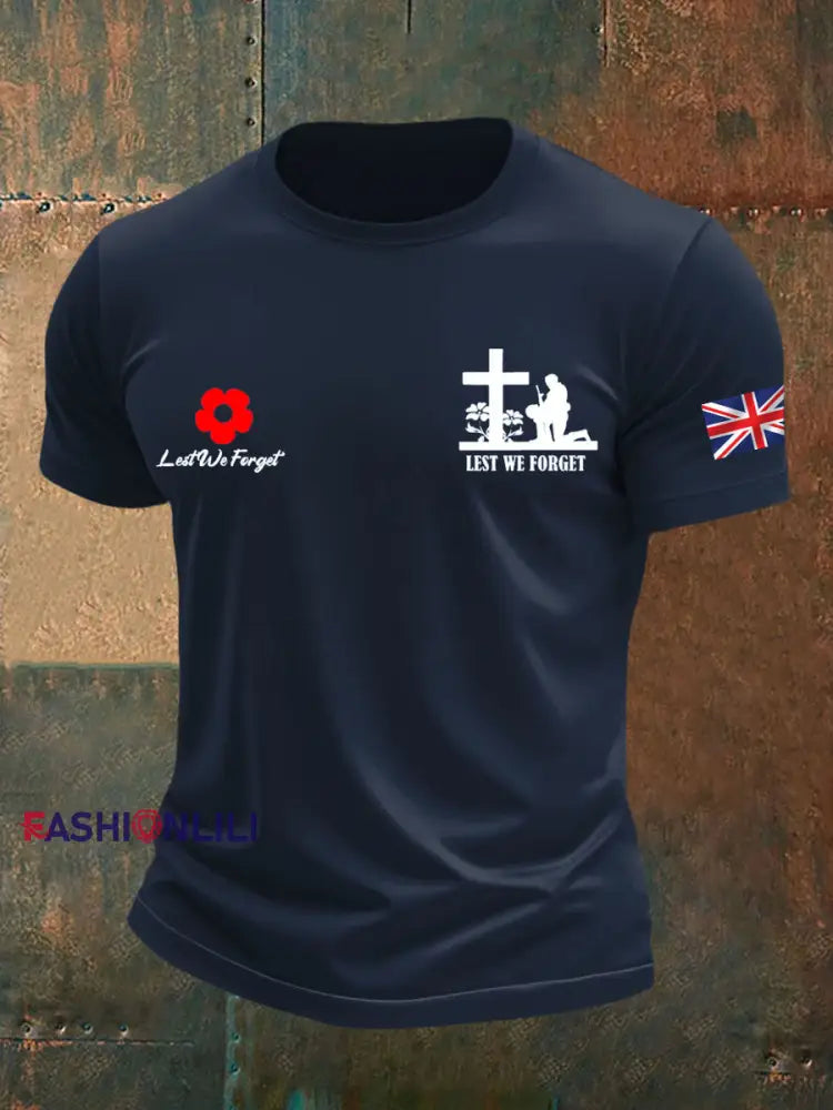 Men’s british veteran imitation cotton short sleeved T shirt Navy Blue / S