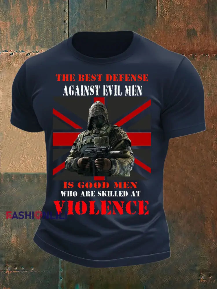 Men’s British Veteran imitation cotton short-sleeved T-shirt Navy Blue / S