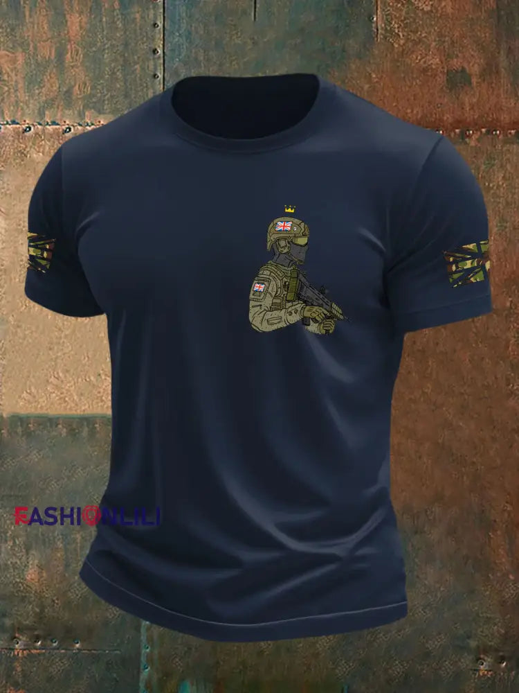 Men’s British Veteran imitation cotton short sleeved T shirt Navy Blue / S