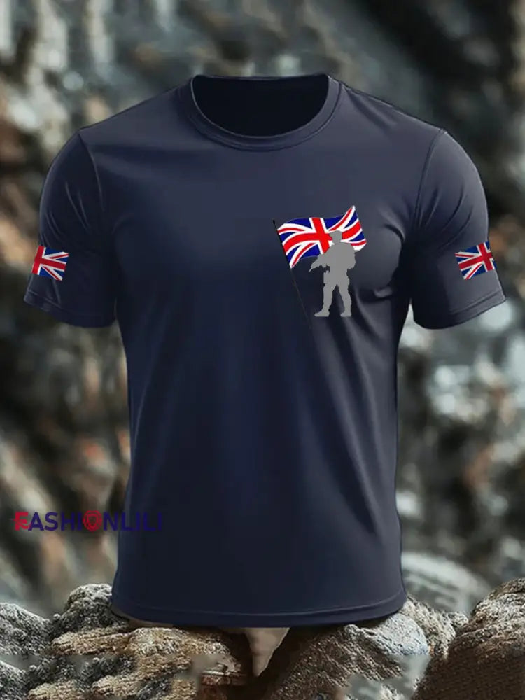 Men’s British Veteran imitation cotton short sleeved T shirt Navy Blue / S